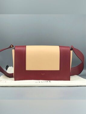 Céline Shiny Smooth Calfskin Medium Frame Shoulder Bag in Ruby & Nude COA
